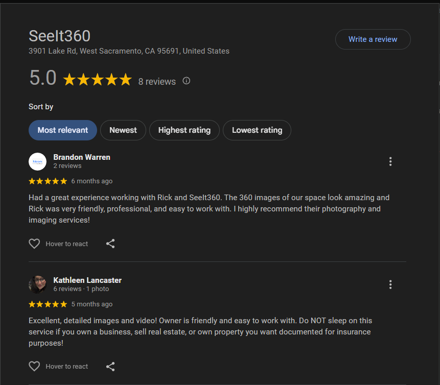 Customer reviews highlighting excellent service and experiences with Seek360.