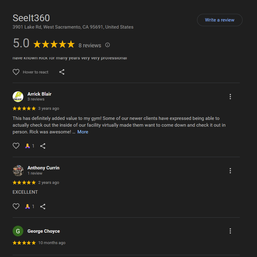 User reviews and ratings for SeeIt360, showcasing a 5-star average.